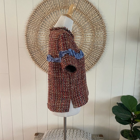 Zara Multicolor Tweed Short Sleeve Top with Blue Ruffle Accent Size Medium - Picture 8 of 8